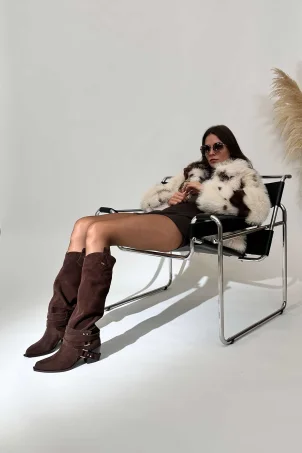 SKC-017 Kahverengi Süet Kadın Çizme