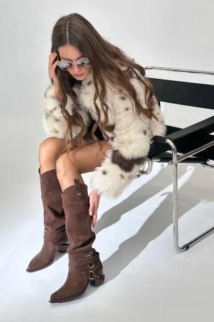 SKC-017 Kahverengi Süet Kadın Çizme