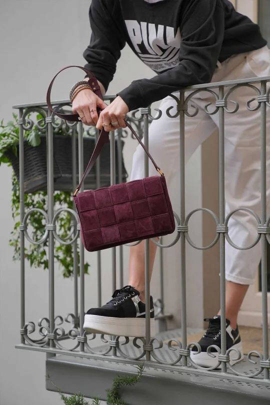 SCO-037 Bordo Süet Kadın Omuz Çantası