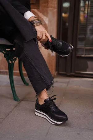 SKS-064 Siyah Deri Kadın Sneaker