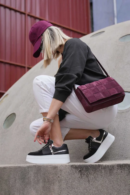 SKS-065 Siyah Deri Kadın Sneaker