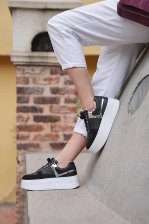 SKS-065 Siyah Deri Kadın Sneaker