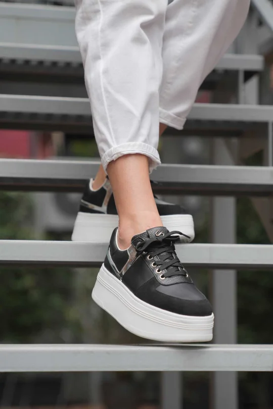 SKS-065 Siyah Deri Kadın Sneaker