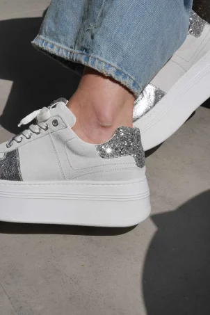 SKS-065 Beyaz Lame Kadın Sneaker
