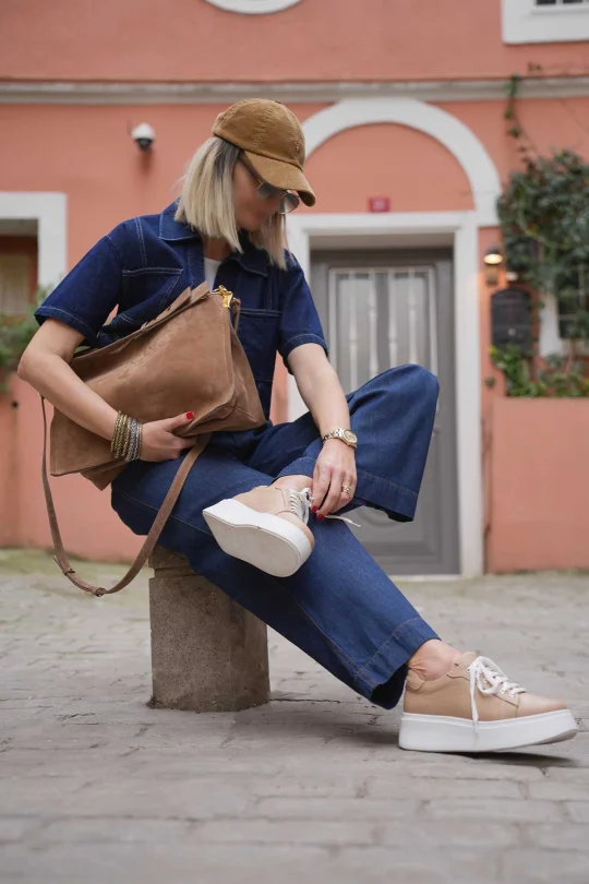 SKS-066 Nude Deri Kadın Sneaker