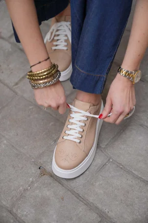 SKS-066 Nude Deri Kadın Sneaker