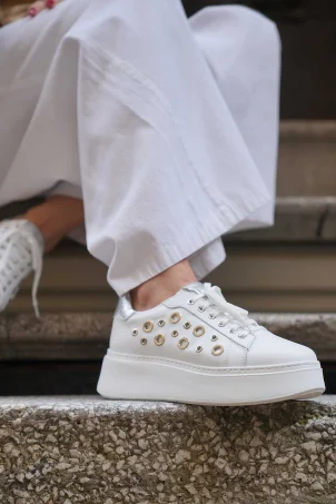 SKS-067 Beyaz Deri Kadın Sneaker