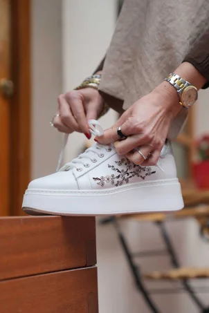 SKS-068 Beyaz Deri Kadın Sneaker