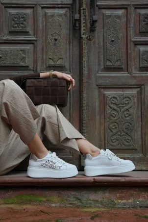 SKS-068 Beyaz Deri Kadın Sneaker