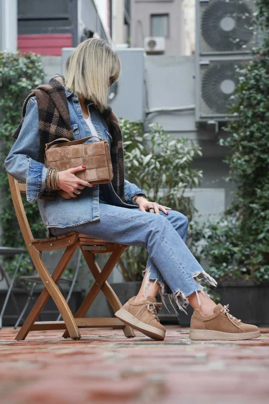 SKS-069 Taba Süet Kadın Sneaker