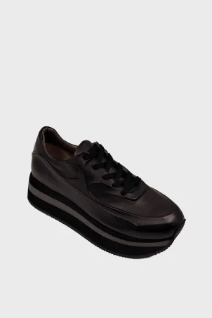 SKS-074 Siyah Deri Kadın Sneaker