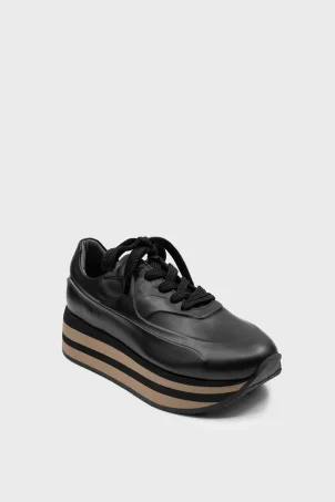 SKS-074 Siyah Deri Kadın Sneaker