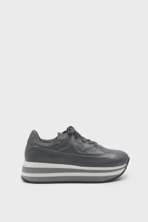SKS-074 Gri Deri Kadın Sneaker