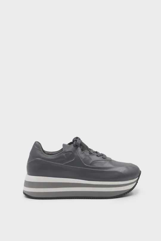 SKS-074 Gri Deri Kadın Sneaker