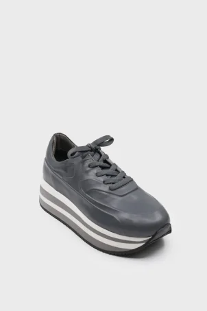 SKS-074 Gri Deri Kadın Sneaker
