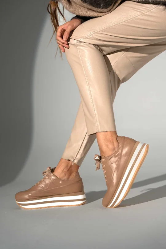 SKS-074 Nude Deri Kadın Sneaker