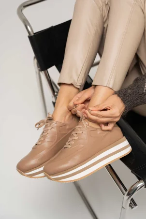 SKS-074 Nude Deri Kadın Sneaker