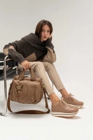 SKS-074 Nude Deri Kadın Sneaker