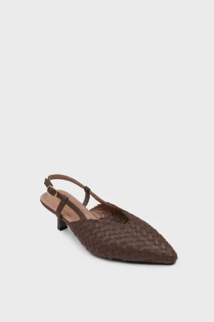 SKT-084 Kahverengi Deri Kadın Topuklu Ayakkabı