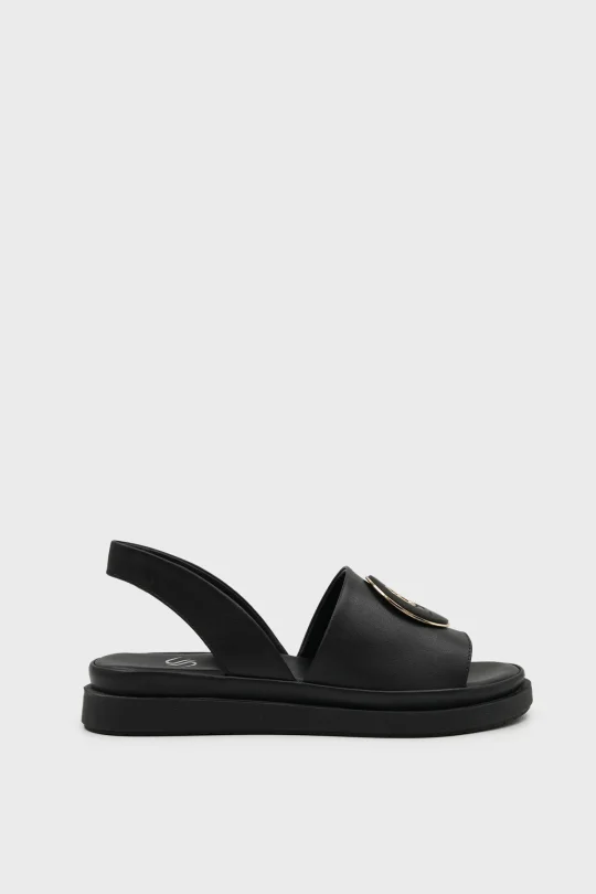 SKD-051 Siyah Deri Kadın Comfort Sandalet