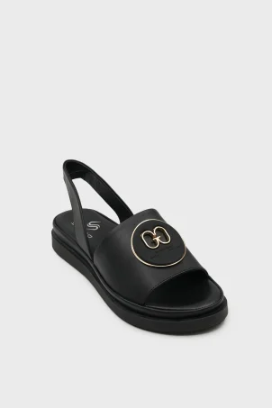 SKD-051 Siyah Deri Kadın Comfort Sandalet