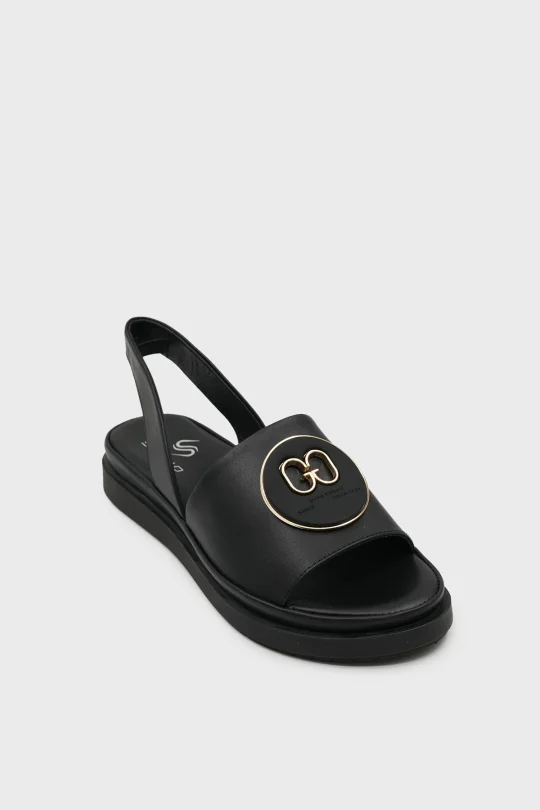 SKD-051 Siyah Deri Kadın Comfort Sandalet