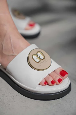 SKD-051 Beyaz Deri Kadın Comfort Sandalet
