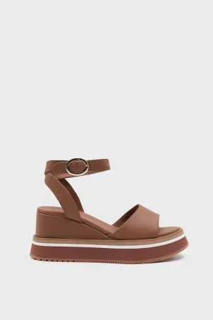 SKD-054 Taba Deri Platform Tabanlı Sandalet