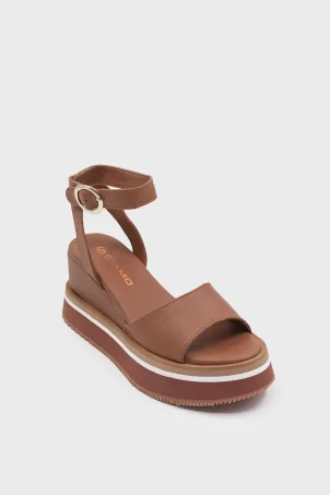SKD-054 Taba Deri Platform Tabanlı Sandalet