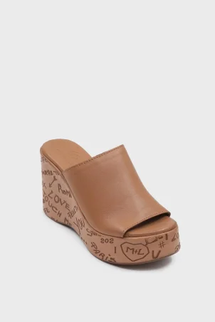 SKK-073 Taba Deri Platform Tabanlı Terlik