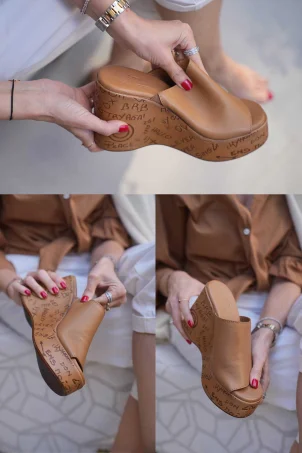SKK-073 Taba Deri Platform Tabanlı Terlik