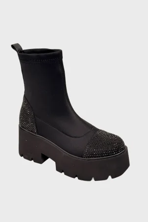 SKB-095 Siyah Taşlı Stretch Kadın Bot