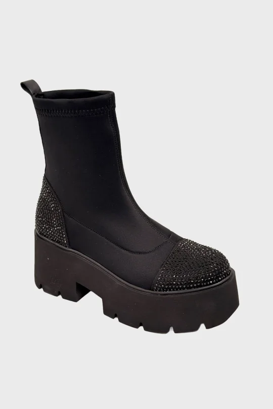 SKB-095 Siyah Taşlı Stretch Kadın Bot