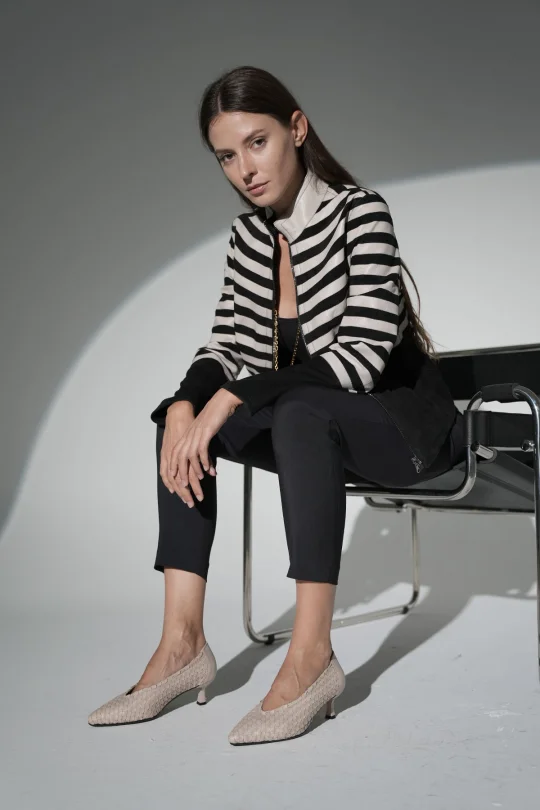 SKT-100 Bej Deri Kadın Topuklu Ayakkabı