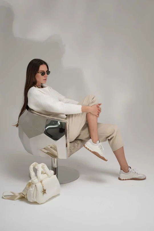 SKS-080 White Suede Women's Sneakers