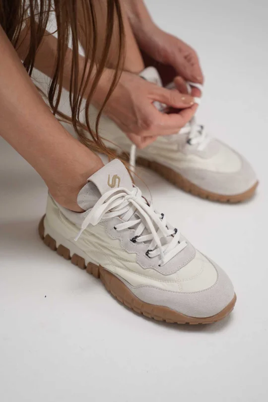 SKS-080 White Suede Women's Sneakers