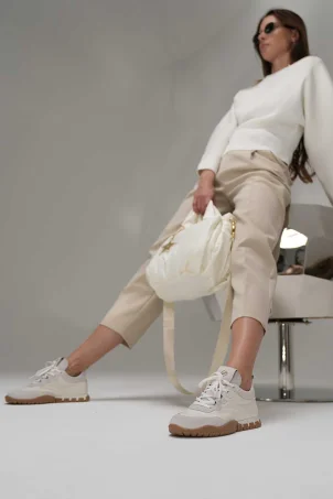 SKS-080 White Suede Women's Sneakers