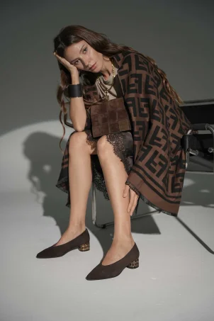 SKT-102 Kahverengi Süet Kadın Topuklu Ayakkabı