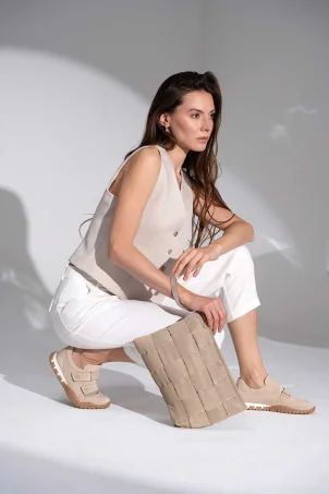 SKS-081 Bej Süet Kadın Sneaker