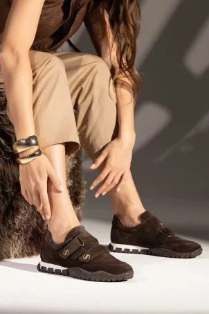 SKS-081 Kahverengi Süet Kadın Sneaker