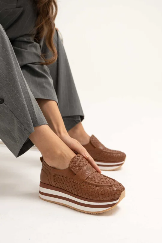 SKL-068 Taba Deri Kadın Loafer