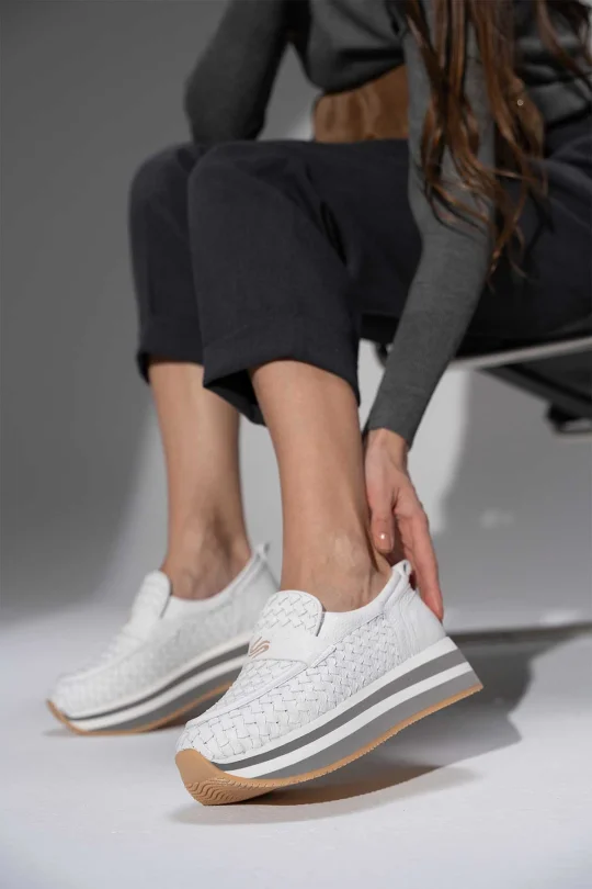 SKL-068 Beyaz Deri Kadın Loafer