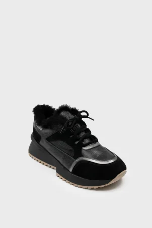 SKS-084 Siyah Deri Kadın Sneaker