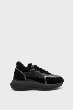 SKS-085 Siyah Deri Kadın Sneaker
