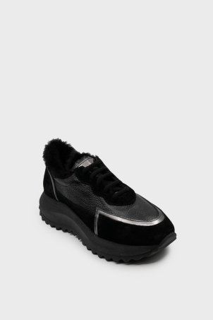 SKS-085 Siyah Deri Kadın Sneaker