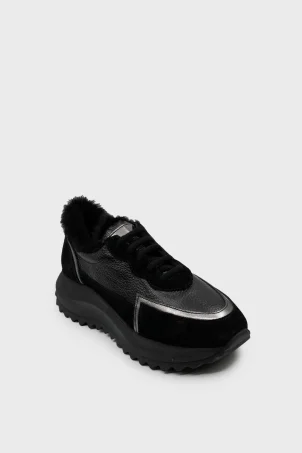 SKS-085 Siyah Deri Kadın Sneaker