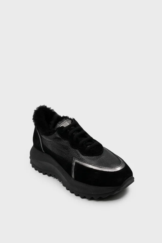 SKS-085 Siyah Deri Kadın Sneaker