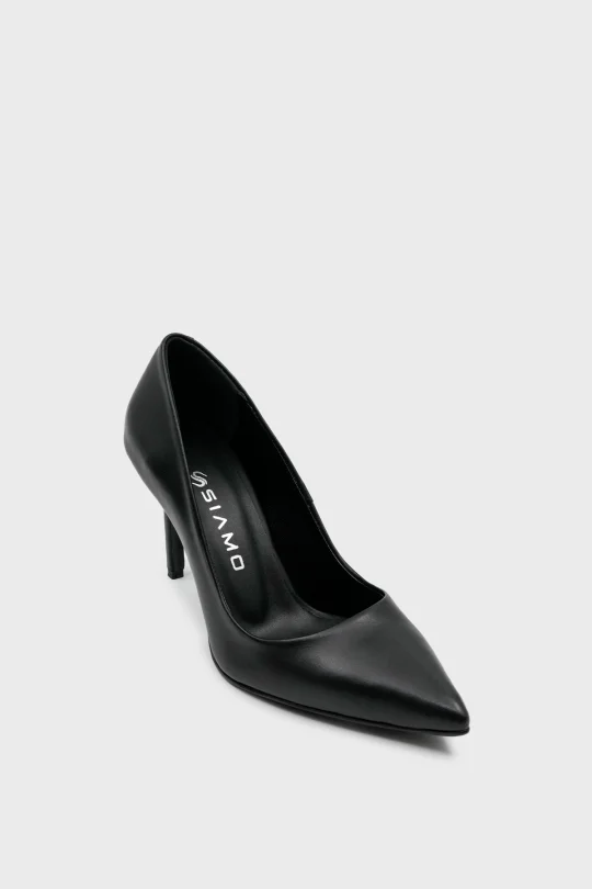 SKT-103 Siyah Deri Kadın Topuklu Ayakkabı