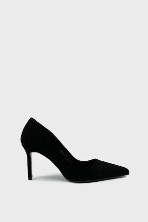 SKT-103 Siyah Süet Kadın Topuklu Ayakkabı