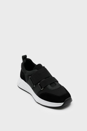 SKS-087 Siyah Süet Lastikli Deri Kadın Sneaker